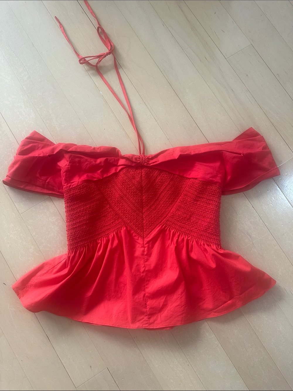 Tanya Taylor Off-Shoulder Red Peplum Top